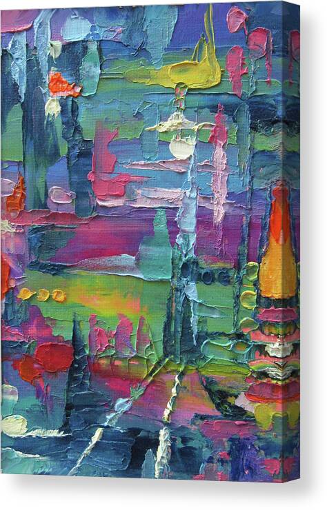 Bright Colors Canvas Print featuring the painting City Tracks by Jean Batzell Fitzgerald