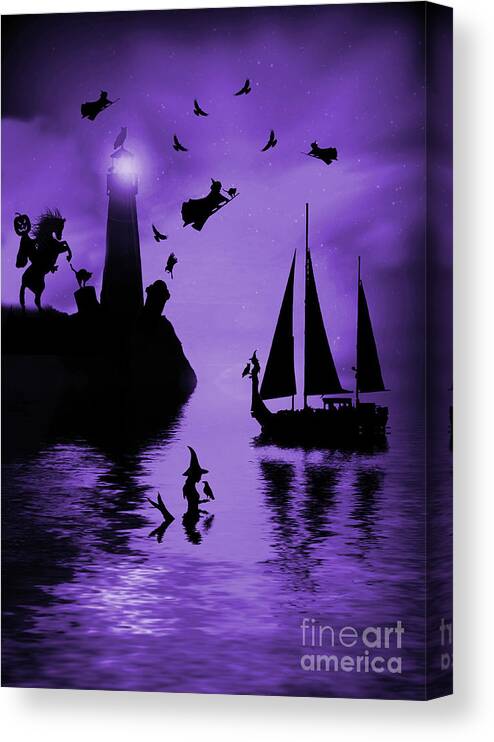 Halloween Canvas Print featuring the photograph Coastal Halloween with Mermaids, Witches and the Headless Horseman by Stephanie Laird