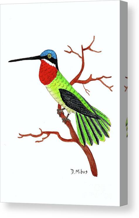 Hummingbird Canvas Print featuring the painting Colorful Hummingbird Day 4 Challenge by Donna Mibus