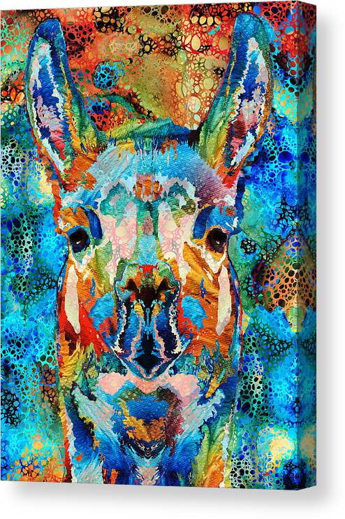 Llama Canvas Print featuring the painting Colorful Llama Art - Hidden Gem - Sharon Cummings by Sharon Cummings