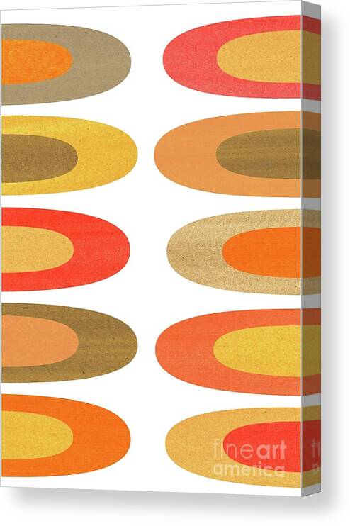 Tan Canvas Print featuring the mixed media Concentric Oblongs in Warm Colors on White by Donna Mibus