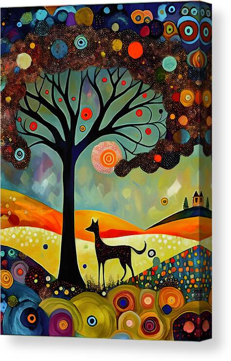 Dog Walks Canvas Print featuring the mixed media Dog Walks with my Lurcher by Ann Leech