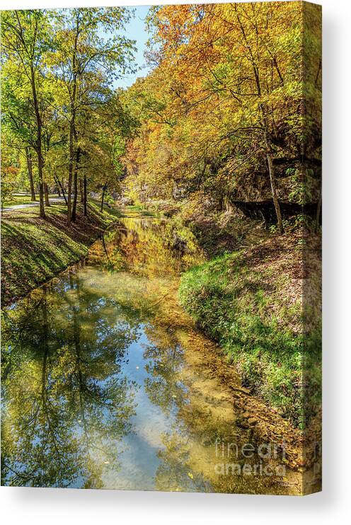 Branson Canvas Print featuring the photograph Dogwood Creek Autumn Reflections Vertical by Jennifer White