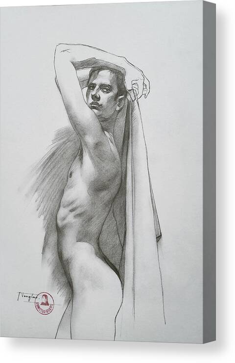 Male Nude Canvas Print featuring the drawing Drawing-Male nude#2161 by Hongtao Huang