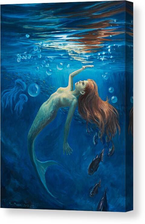 Mermaid Canvas Print featuring the painting Drops of light by Marco Busoni
