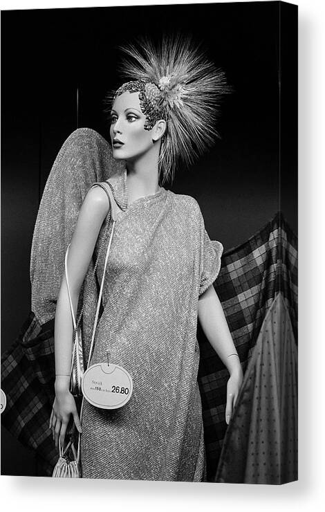 Mannequin Canvas Print featuring the photograph Dummy at Strick dept. store Braunschweig, Germany 1979 by Roberto Bigano