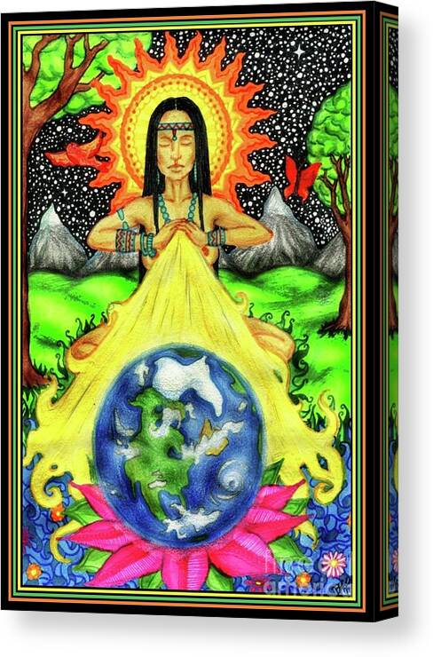 Earth Canvas Print featuring the drawing Earth Healing by Baruska A Michalcikova