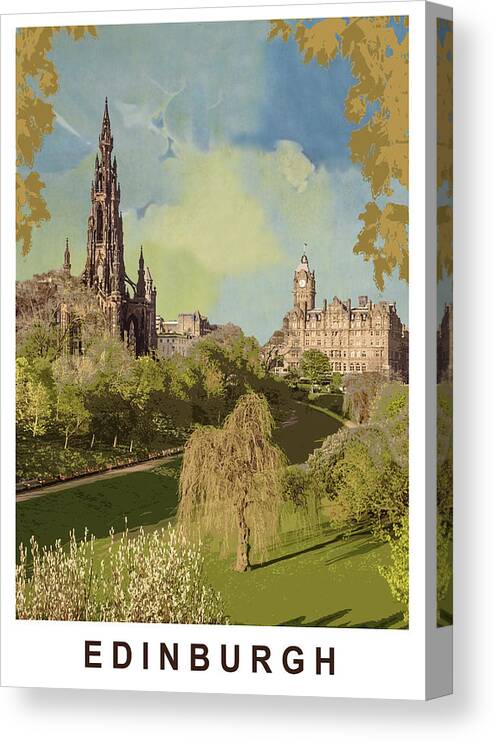 Edinburgh Canvas Print featuring the painting Edinburgh, Scotland, Cathedral, vintage travel poster by Long Shot