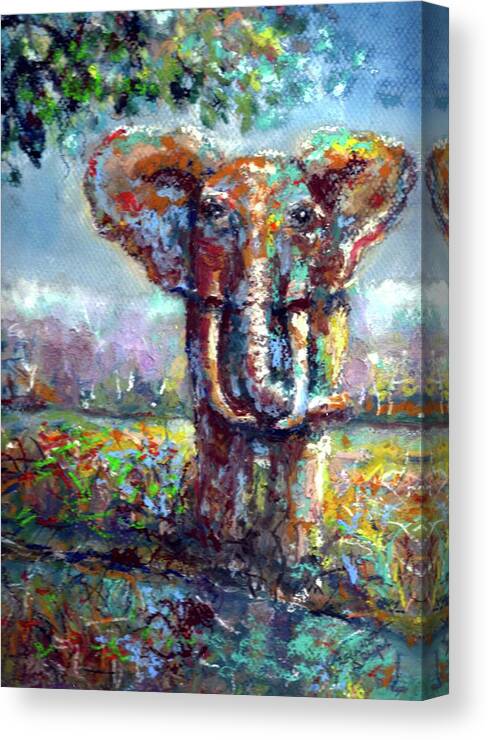 Elephant Canvas Print featuring the painting Elephant Thirst by Bernadette Krupa