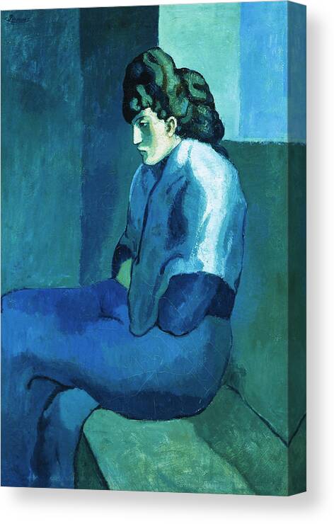 Femme Assise Canvas Print featuring the painting Femme Assise Melancholy Woman by Pablo Picasso 1903 by Pablo Picasso