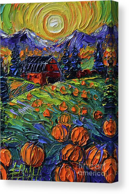 Field Of Pumpkins Canvas Print featuring the painting FIELD OF PUMPKINS - Detail - commissioned oil painting by Mona Edulesco