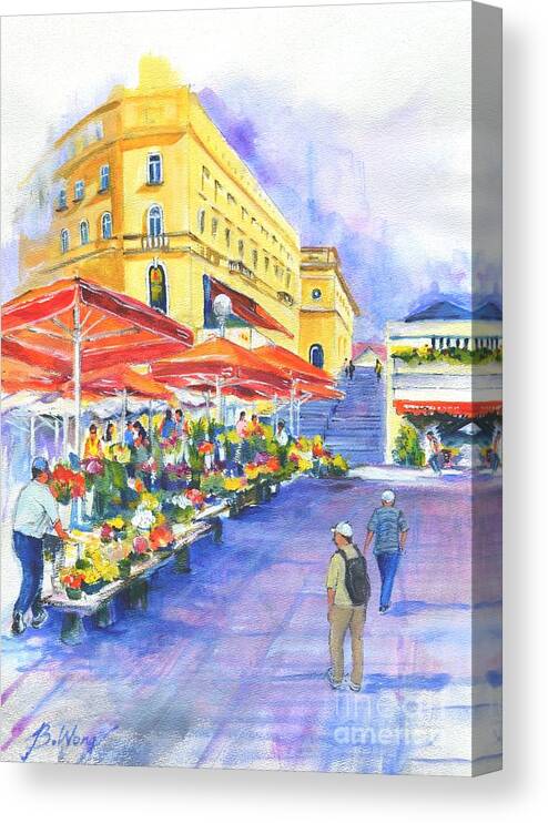 Flower Market Canvas Print featuring the painting Flower market - Zagreb by Betty M M Wong