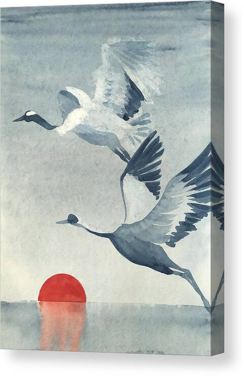 Soaring Cranes Watercolor Canvas