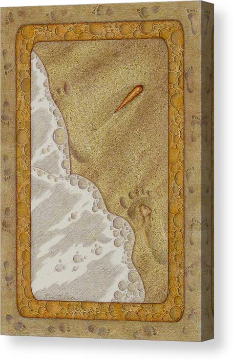 Kim Mcclinton Canvas Print featuring the painting Washed Away- Footprints, Foam, and Fate by Kim McClinton