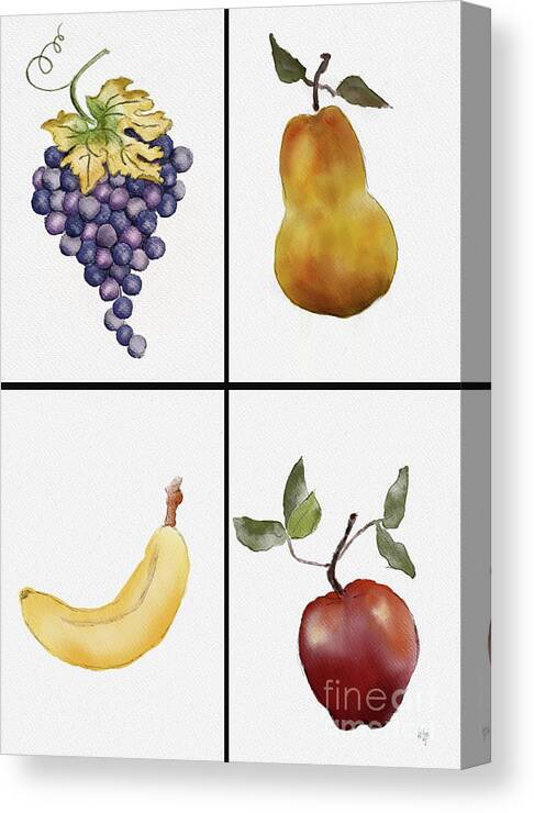 Fruit Canvas Print featuring the digital art Four Colorful Fruits by Lois Bryan