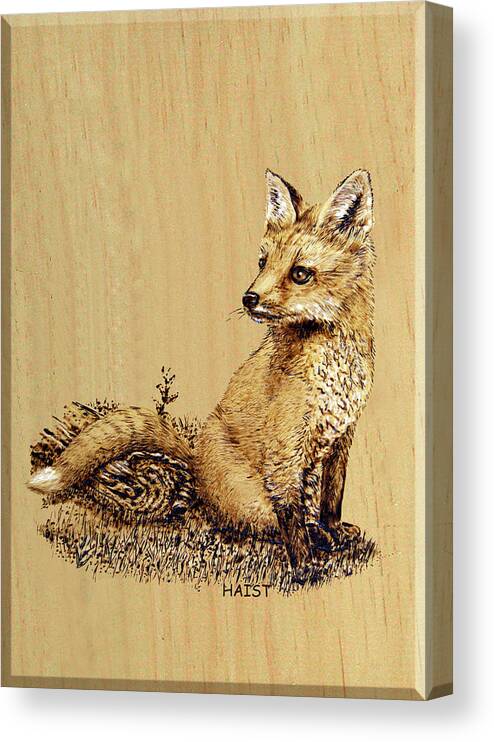 Fox Canvas Print featuring the pyrography Fox Pup by R Murrey Haist