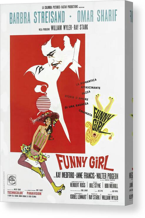 Synopsis Canvas Print featuring the mixed media ''Funny Girl'', 1968 - art by Robert Peak by Movie World Posters