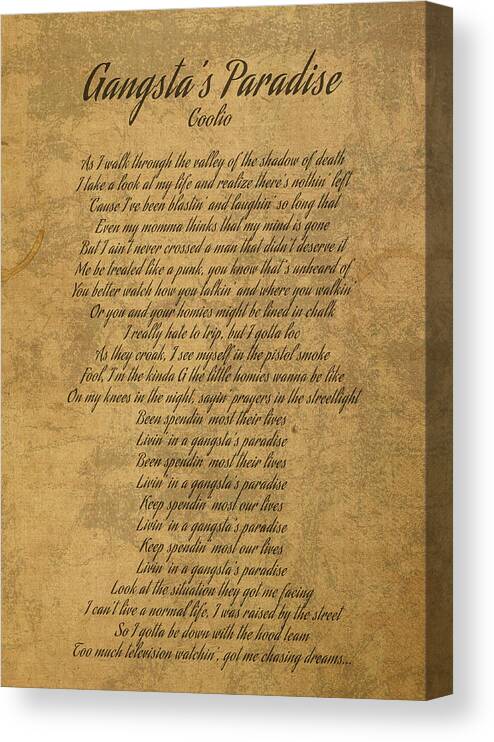 Gangsta's Paradise by Coolio Vintage Song Lyrics on Parchment