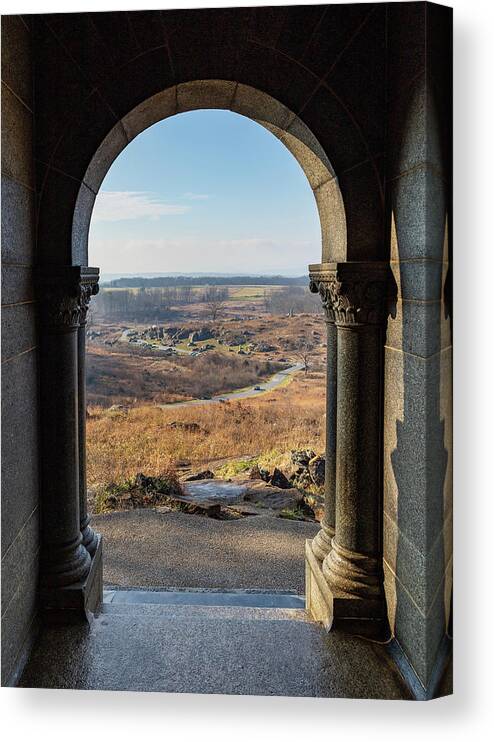 Gettysburg Canvas Print featuring the photograph Gettysburg - monument to the 12th and 44th New York Volunteer Infantry Regiments by Amelia Pearn