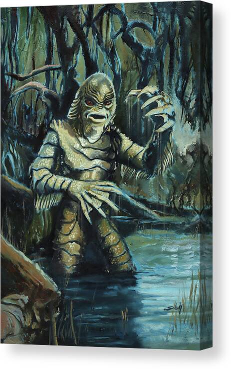 Gothic Canvas Print featuring the painting Gill-Man - Creature from the Black Lagoon by Sv Bell
