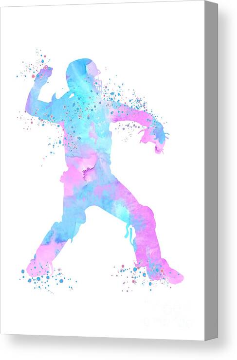 Baseball Canvas Print featuring the digital art Girl Baseball Catcher Softball Player Watercolor Silhouette by White Lotus