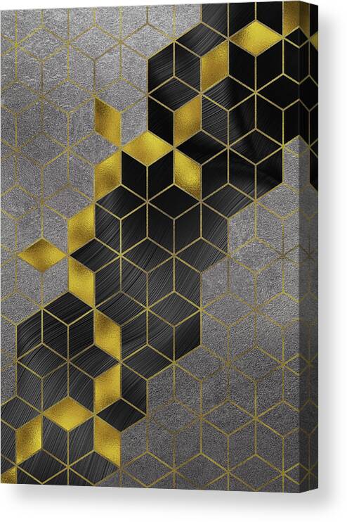 Abstract Canvas Print featuring the digital art Gold With The Flow Geometric Modern Marble by Sambel Pedes