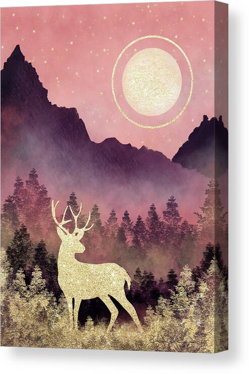 Stag Canvas Print featuring the digital art Golden Stag by Rachel Emmett