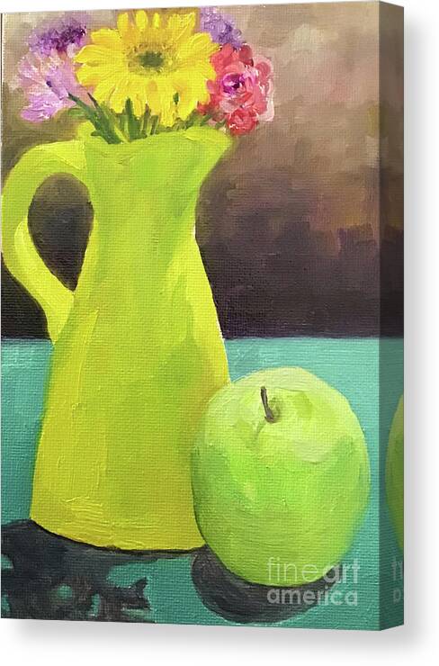 Apple Canvas Print featuring the painting Green Pitcher and Apple by Anne Marie Brown