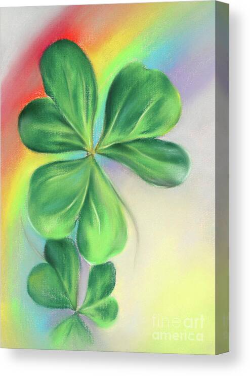 Botanical Canvas Print featuring the painting Green Shamrocks and Colorful Rainbow by MM Anderson