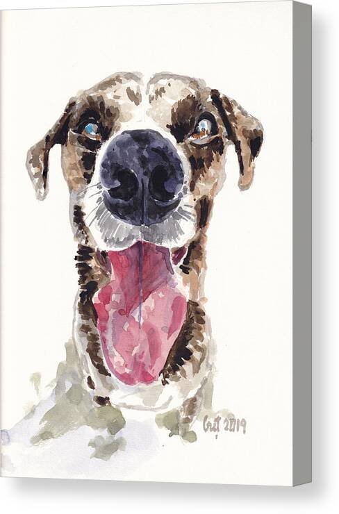 Watercolor Canvas Print featuring the painting Happy Dog by George Cret