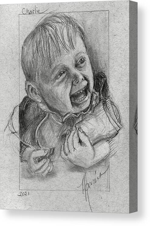 Child Canvas Print featuring the drawing Happyness Is by Marnie Clark