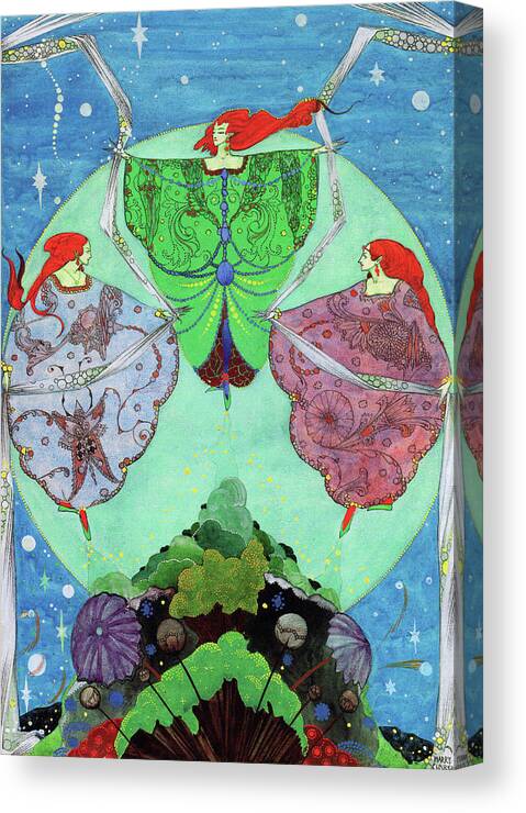 Hans Christian Andersen Canvas Print featuring the drawing Harry Clarke illustrations for Andersen's Fairy Tales 1916 - The Elf Hill, dance of the elf maidens by Harry Clarke