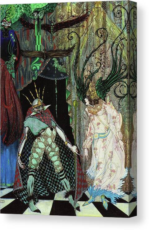 Hans Christian Andersen Canvas Print featuring the drawing Harry Clarke illustrations for Andersen's Fairy Tales 1916 - The Travelling Companion by Harry Clarke
