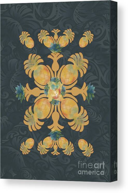 Hawaiian Quilt Canvas Print featuring the digital art Hawaiian Quilt Series 2 Pineapple by J Marielle