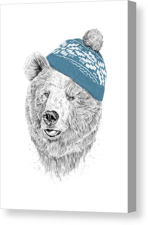 Bear Canvas Print featuring the drawing Hello Winter by Balazs Solti