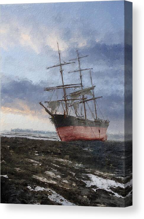Sailing Ship Canvas Print featuring the digital art High and dry by Geir Rosset