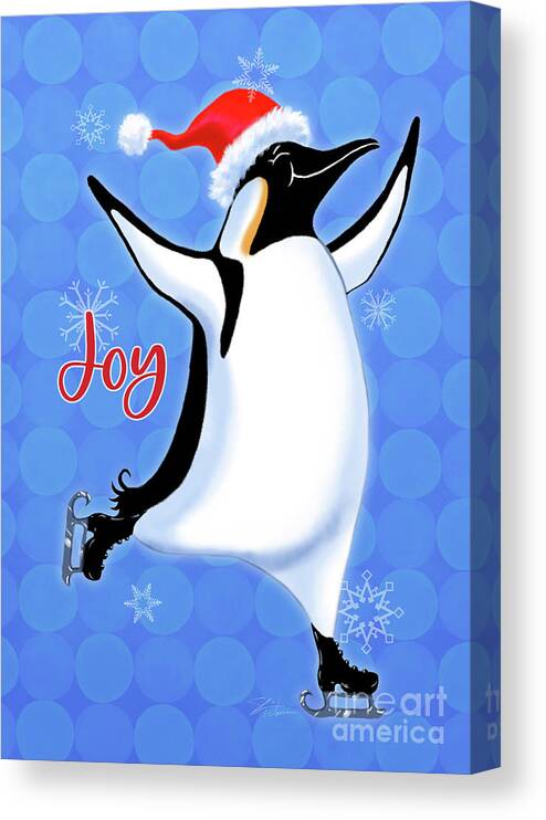 Christmas Canvas Print featuring the mixed media Holiday Penguins-Joy by Shari Warren