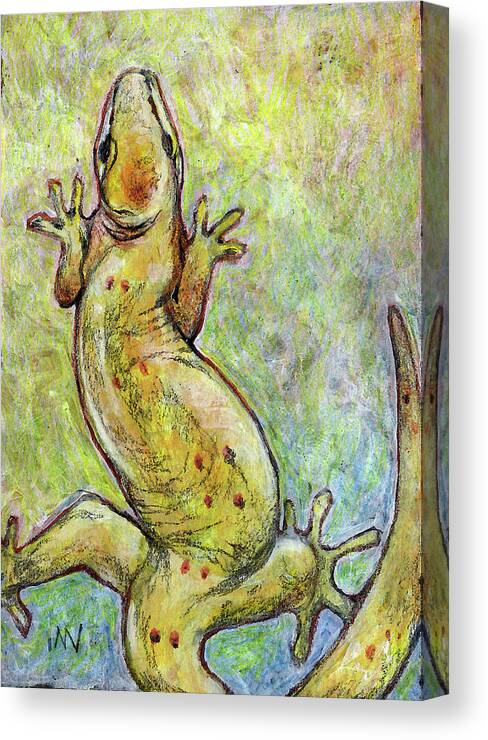 Gecko Canvas Print featuring the mixed media It's a Gecko by AnneMarie Welsh