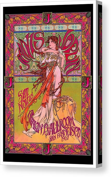 Janis Canvas Print featuring the digital art Janis Joplin concert poster 1967 by Movie World Posters