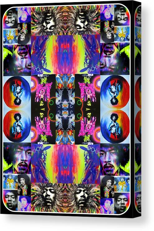 Jimi Hendrix Canvas Print featuring the painting Jimi Kaleidoscope III Black Edging by Christian Chapman Art