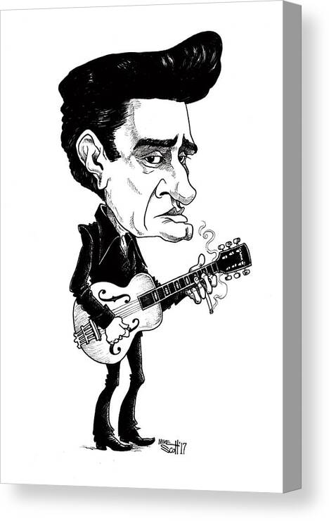 Mikescottdraws Canvas Print featuring the drawing Johnny Cash by Mike Scott