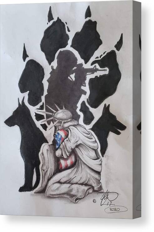 Defending Liberty Canvas Print featuring the drawing K9 Defending Liberty by Howard King