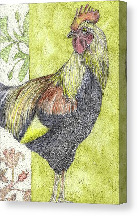 Rooster Canvas Print featuring the mixed media Kauai Rooster by AnneMarie Welsh