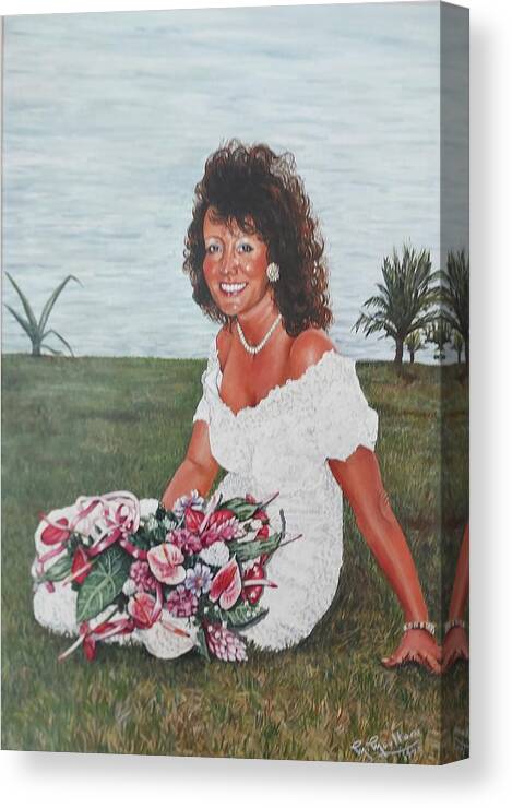 St Lucia Canvas Print featuring the painting Kay on her wedding day in St Lucia by Mackenzie Moulton