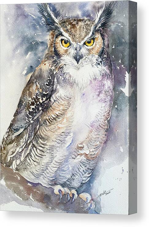 Great Horned Owl Canvas Print featuring the painting Kenneth the Owl by Arti Chauhan