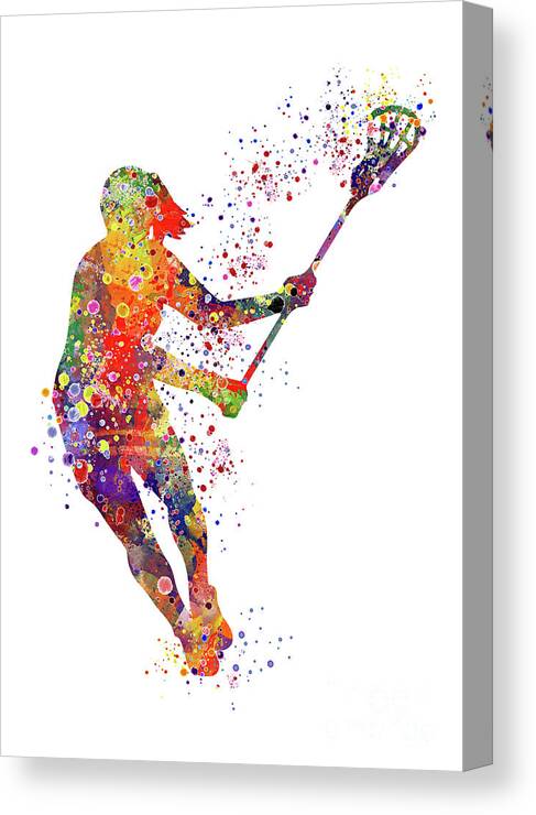 Lacrosse Girl Player Canvas Print featuring the digital art Lacrosse Girl Player Watercolor Painting by White Lotus
