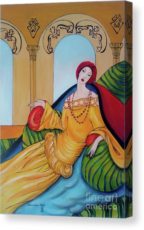 Lady Canvas Print featuring the painting Lady in Pillows by Leonida Arte