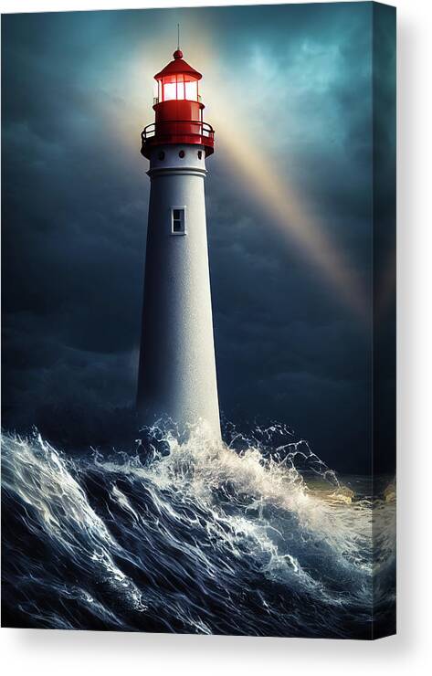 Lighthouse Canvas Print featuring the digital art Lighthouse 09 Ocean Waves by Matthias Hauser