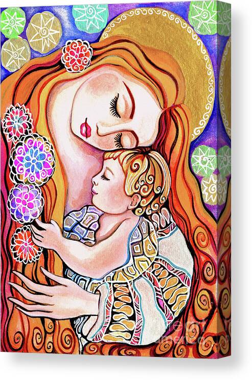 Mother And Child Canvas Print featuring the painting Little Angel Sleeping v1 by Eva Campbell