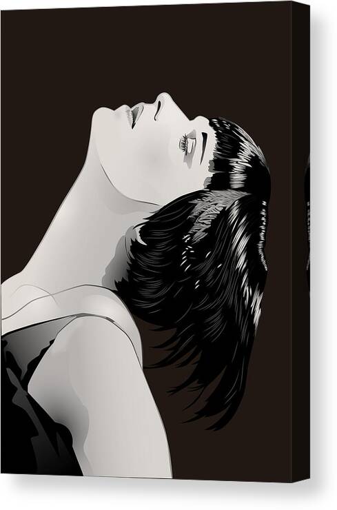 Louise Brooks Official Canvas Print featuring the digital art Louise Brooks in Berlin - Ebony Tenebrous by Louise Brooks